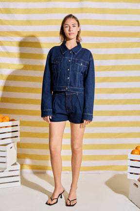 High Waisted Pleated Denim Shorts