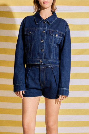 Drop Shoulder Cropped Denim Jacket