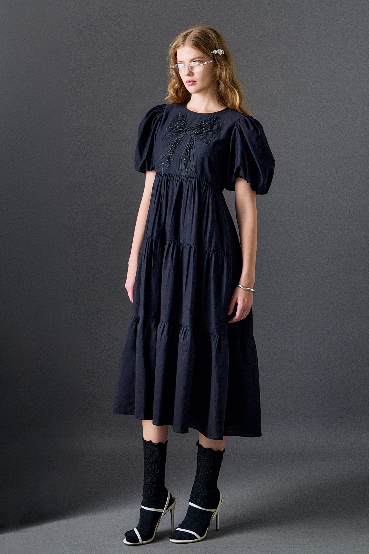ENGLISH FACTORY - Bow Puff Sleeve Midi Dress - DRESSES available at Objectrare