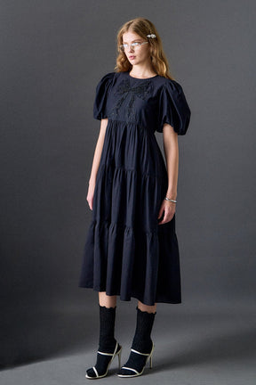 ENGLISH FACTORY - Bow Puff Sleeve Midi Dress - DRESSES available at Objectrare