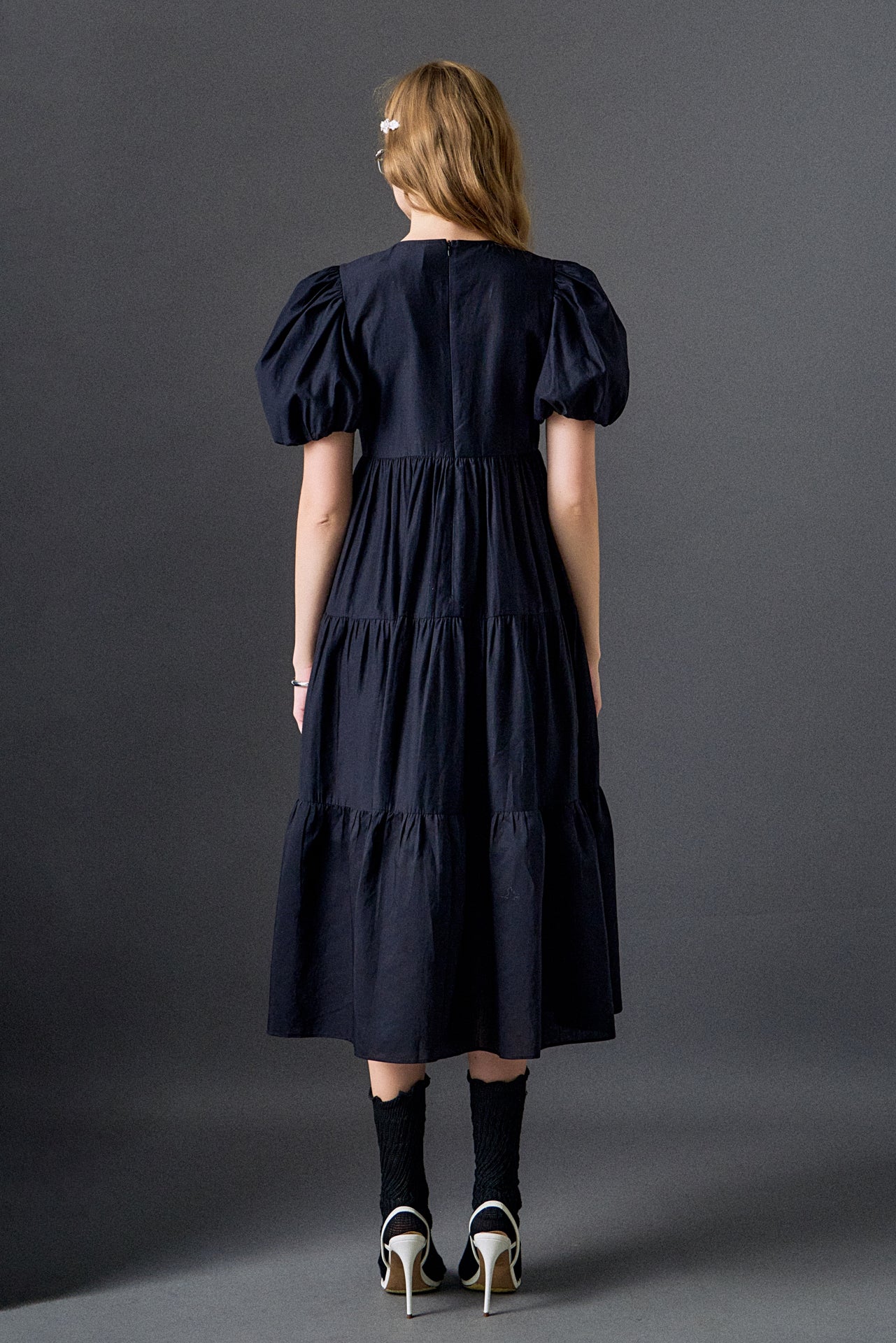 ENGLISH FACTORY - Bow Puff Sleeve Midi Dress - DRESSES available at Objectrare