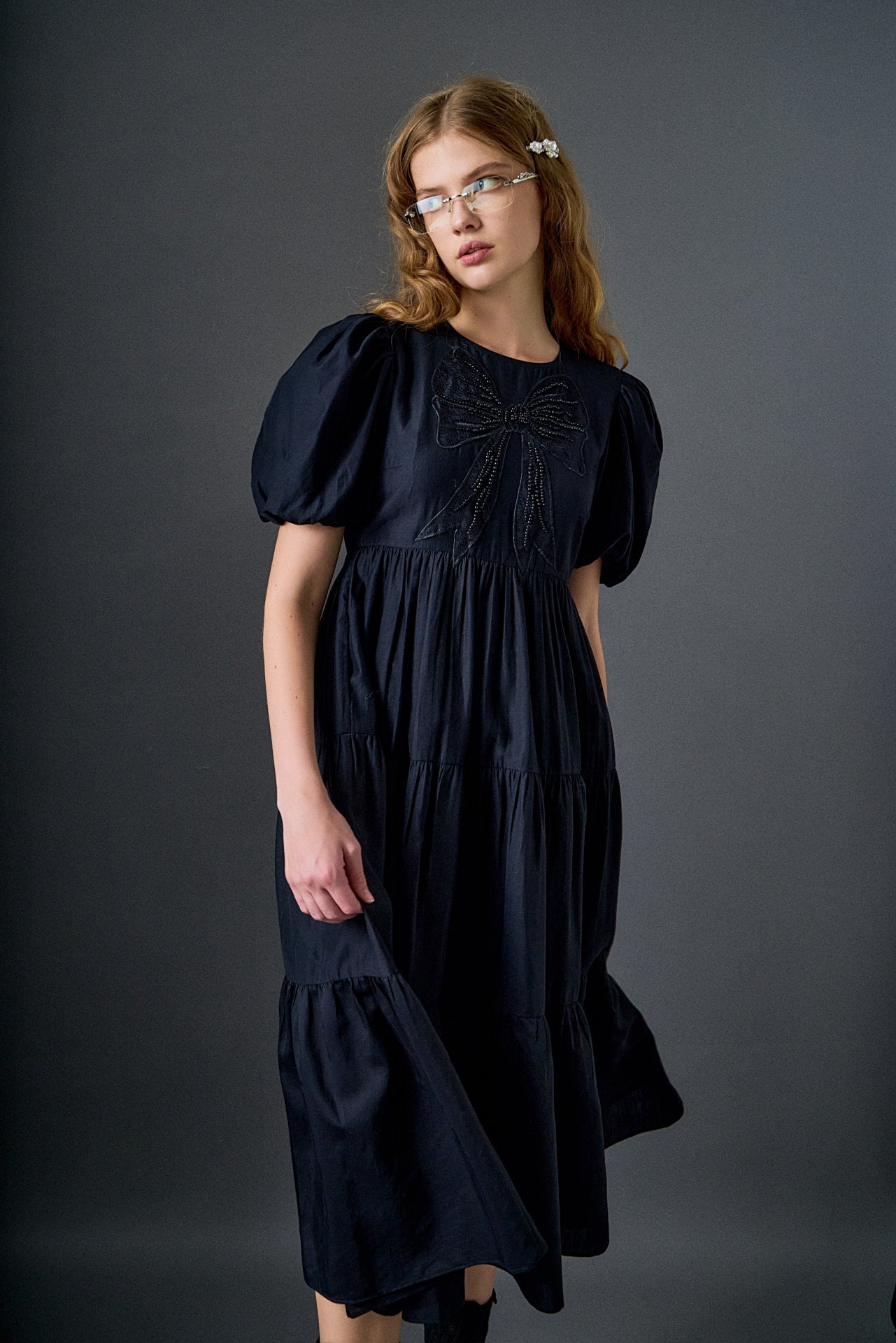 ENGLISH FACTORY - Bow Puff Sleeve Midi Dress - DRESSES available at Objectrare