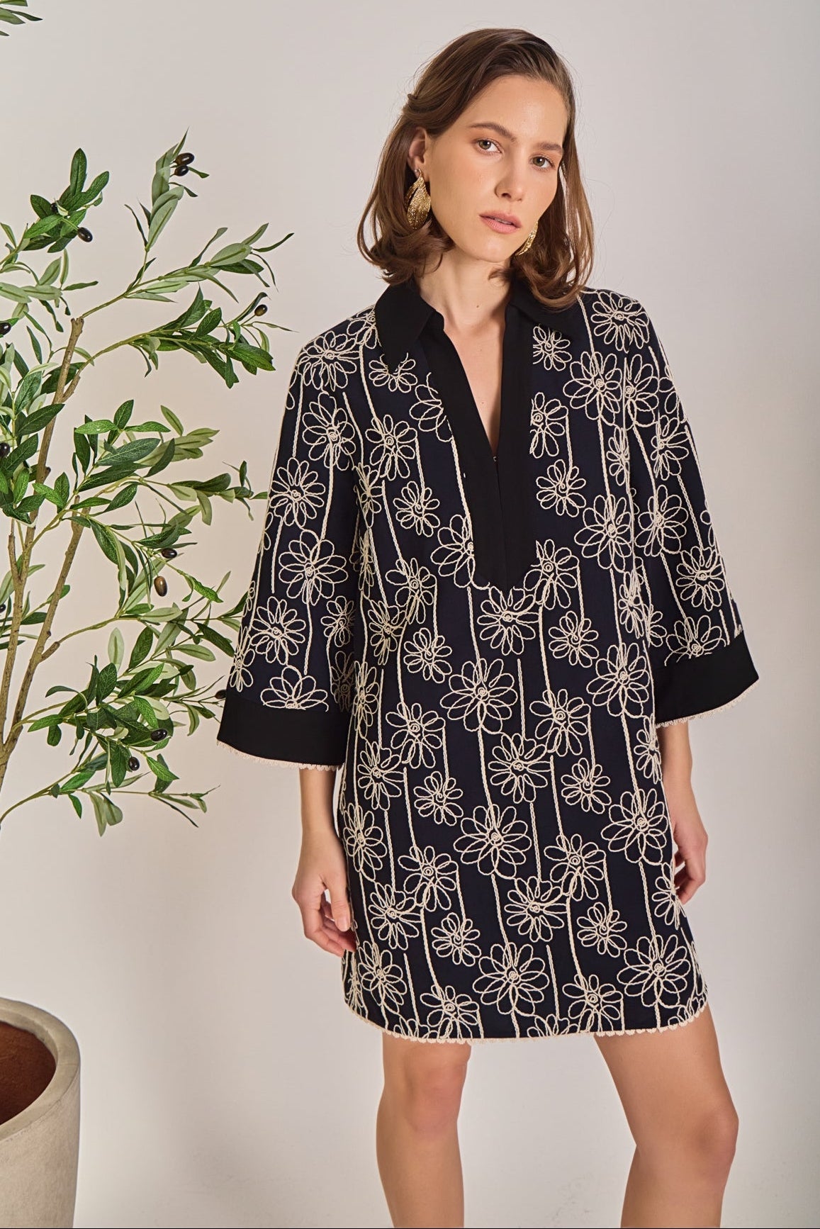 ENGLISH FACTORY - Floral Embroidered Collar Mini Dress - DRESSES available at Objectrare