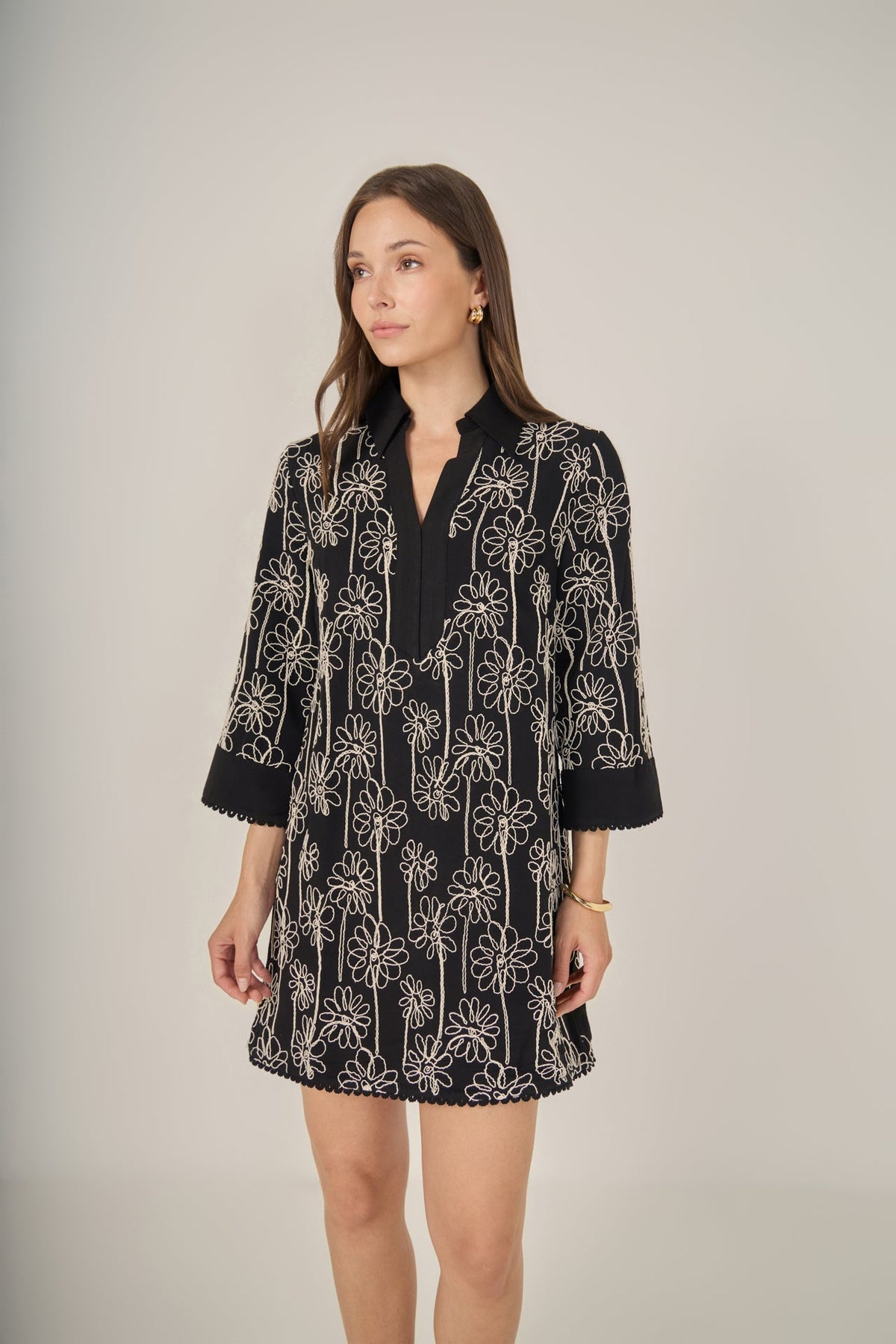 Floral Embroidered Collar Mini Dress