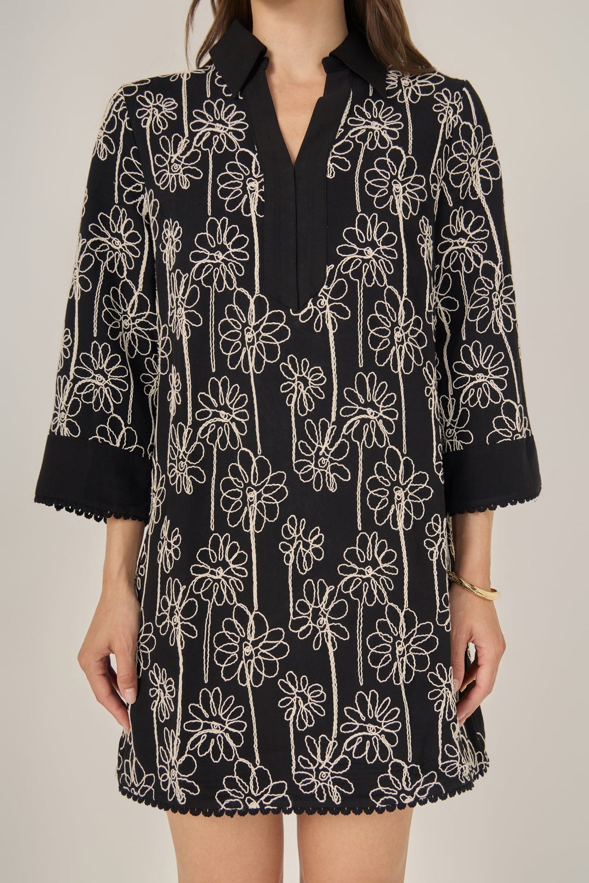 Floral Embroidered Collar Mini Dress