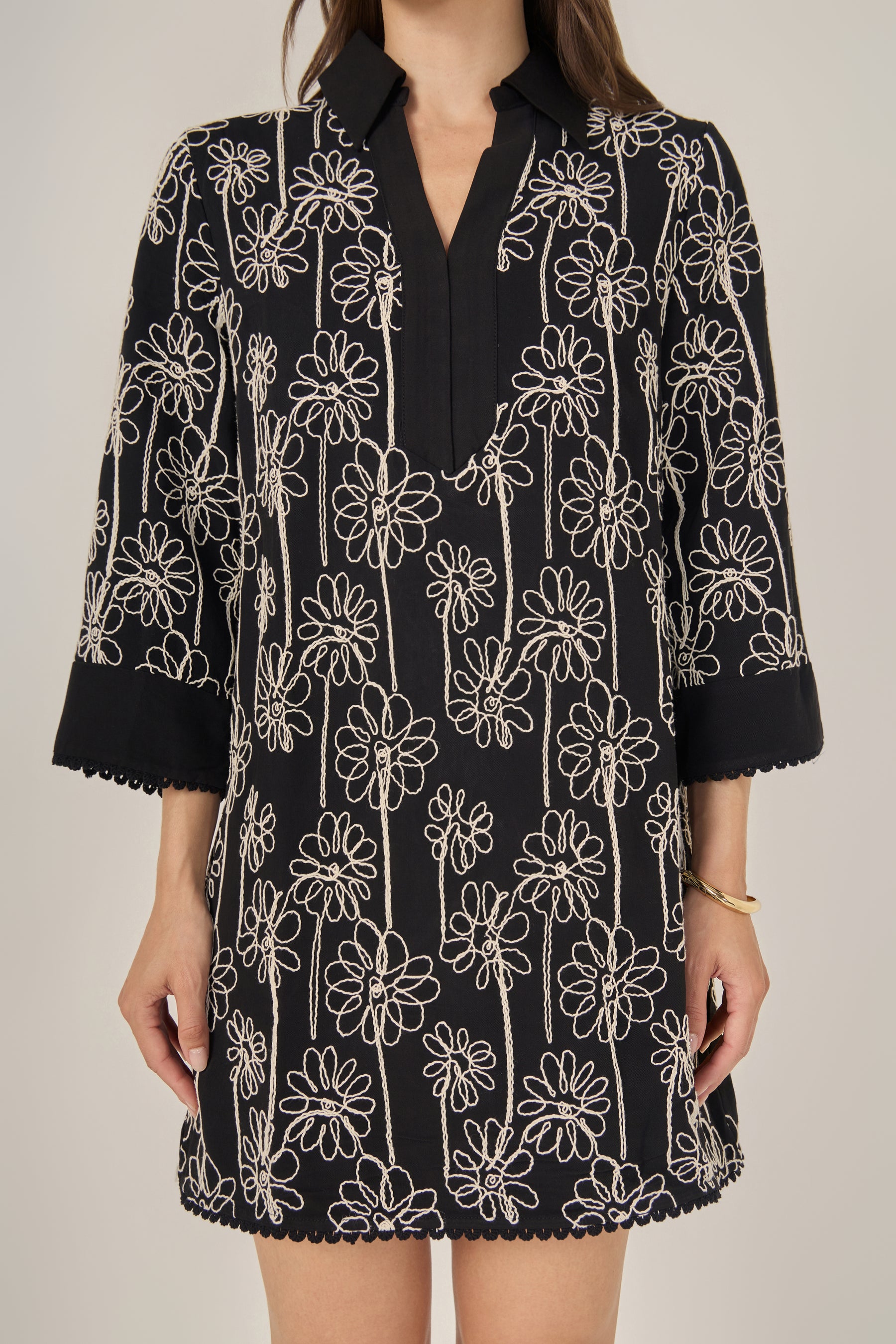 ENGLISH FACTORY - Floral Embroidered Collar Mini Dress - DRESSES available at Objectrare