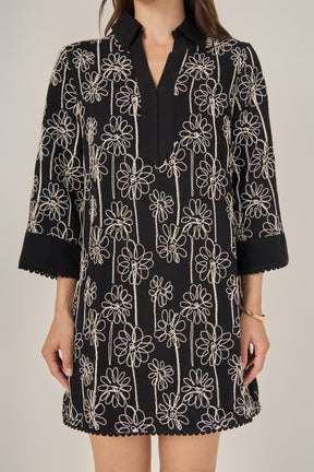 ENGLISH FACTORY - Floral Embroidered Collar Mini Dress - DRESSES available at Objectrare