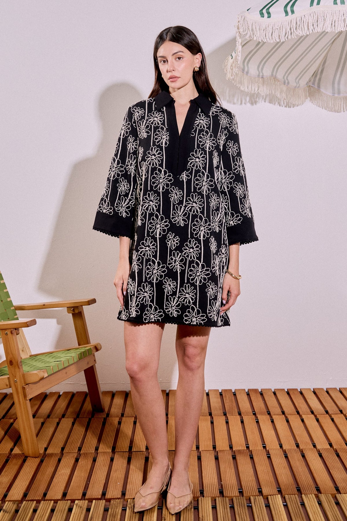 ENGLISH FACTORY - Floral Embroidered Collar Mini Dress - DRESSES available at Objectrare