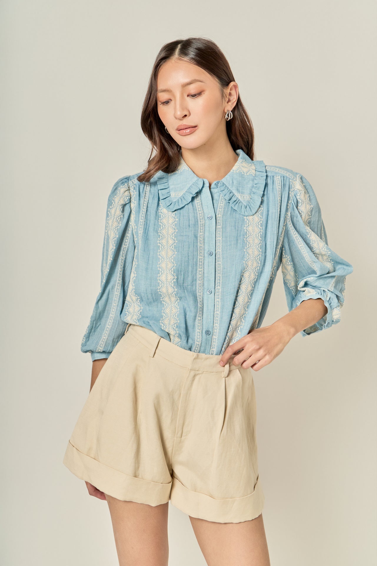 ENGLISH FACTORY - Embroidered Ruffle Collar Blouse - SHIRTS & BLOUSES available at Objectrare