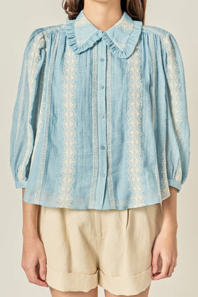 ENGLISH FACTORY - Embroidered Ruffle Collar Blouse - SHIRTS & BLOUSES available at Objectrare