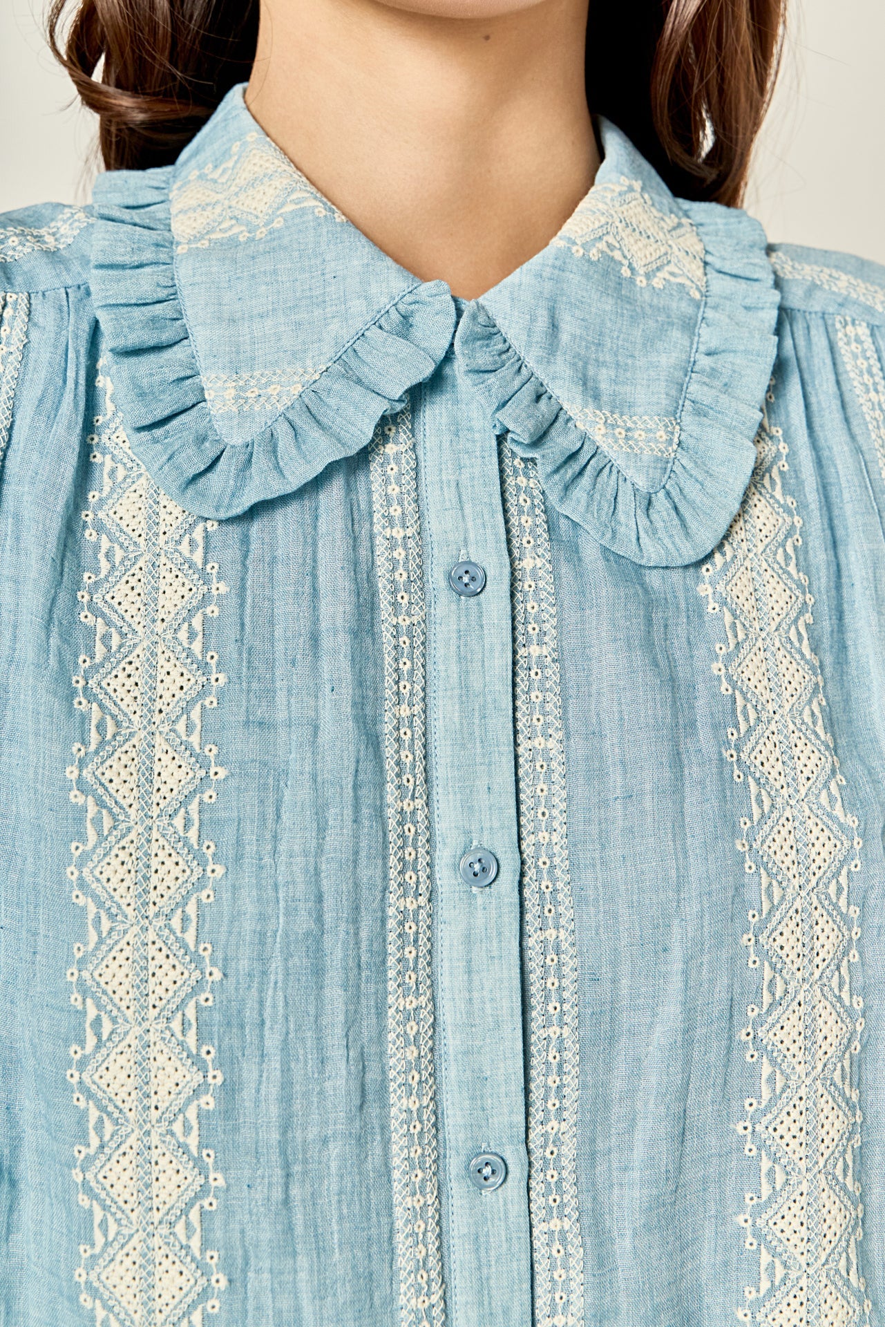 ENGLISH FACTORY - Embroidered Ruffle Collar Blouse - SHIRTS & BLOUSES available at Objectrare
