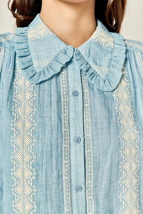ENGLISH FACTORY - Embroidered Ruffle Collar Blouse - SHIRTS & BLOUSES available at Objectrare
