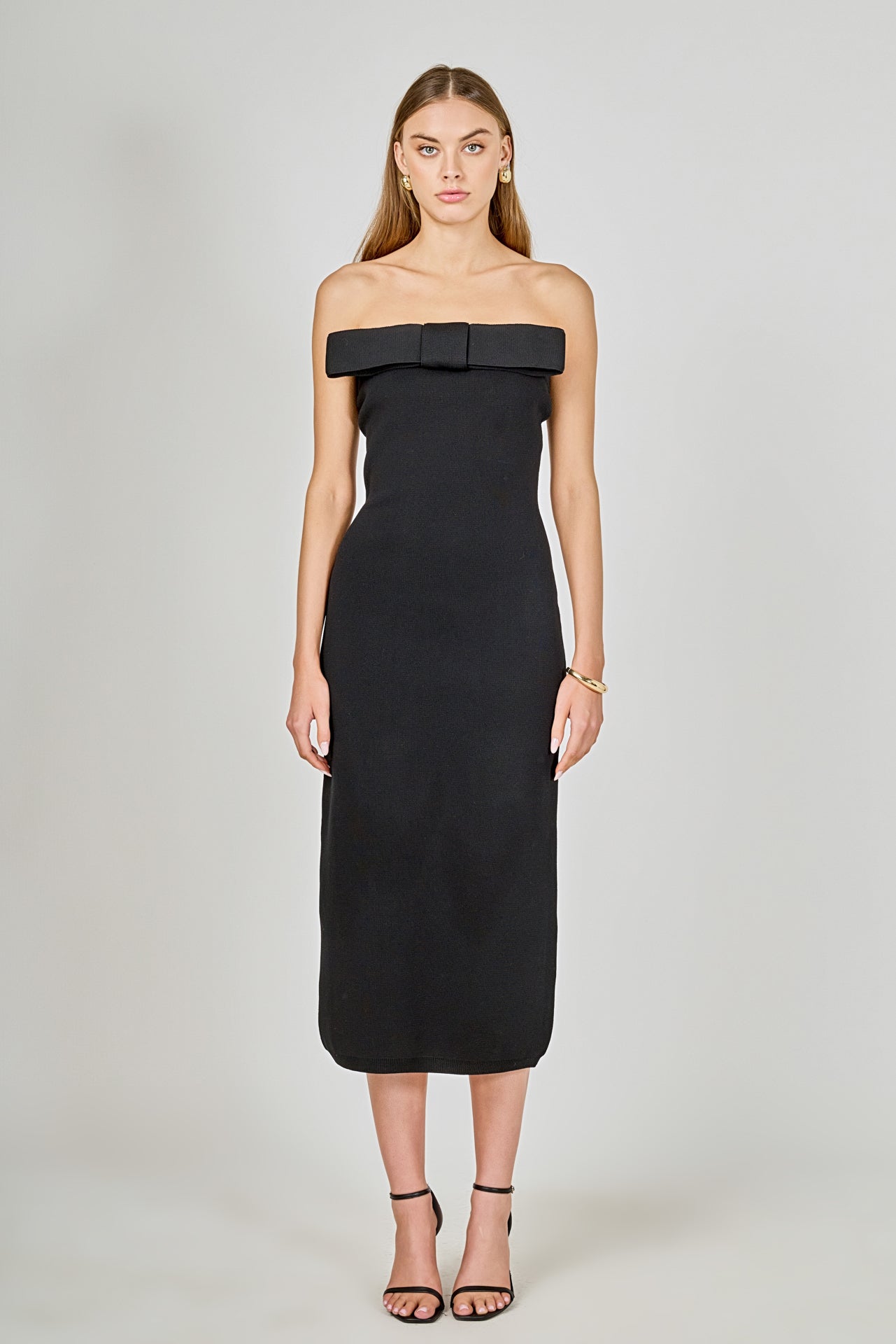 ENDLESS ROSE - Bow Detailed Tube Midi Knit Dress - DRESSES available at Objectrare