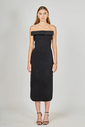ENDLESS ROSE - Bow Detailed Tube Midi Knit Dress - DRESSES available at Objectrare