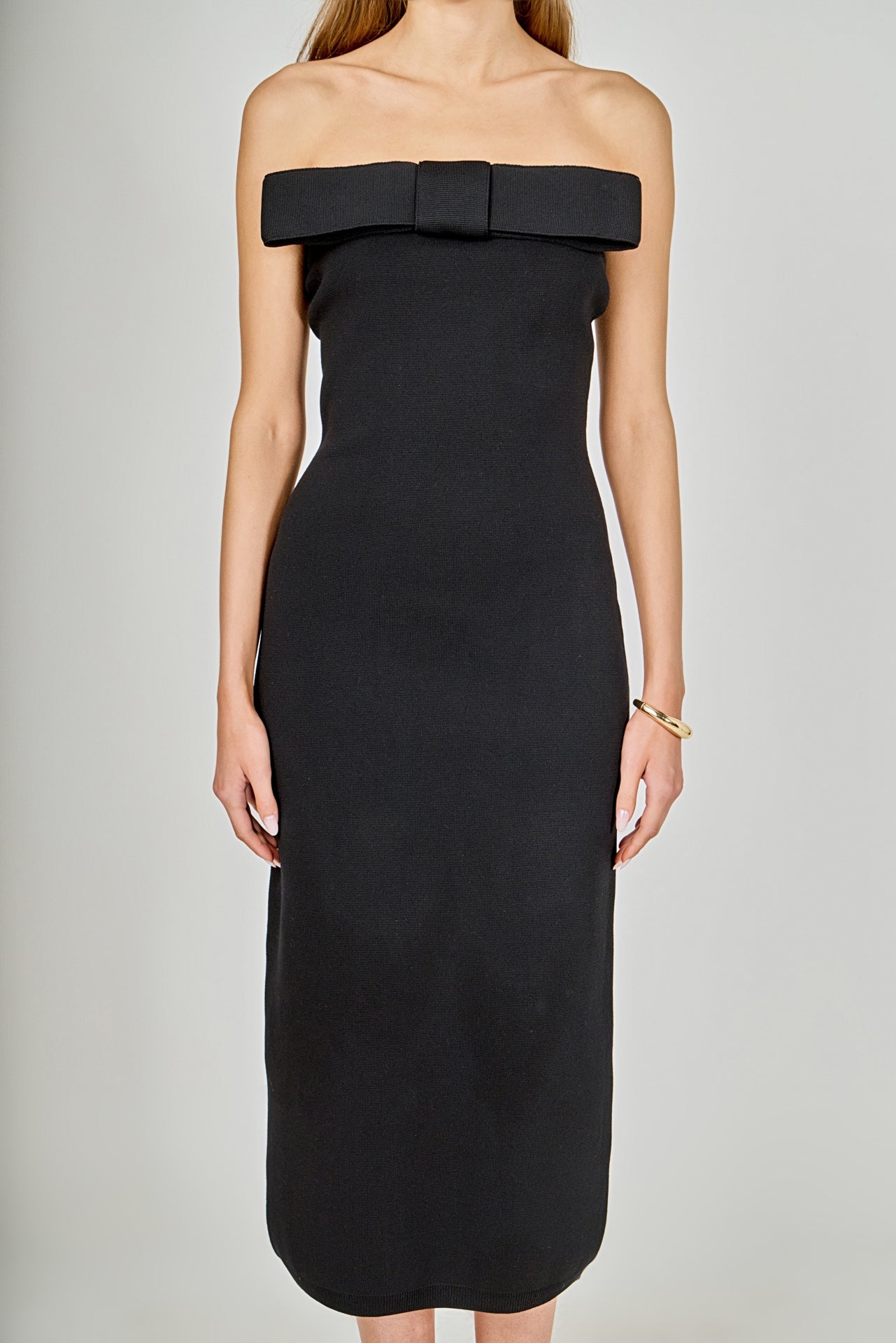 ENDLESS ROSE - Bow Detailed Tube Midi Knit Dress - DRESSES available at Objectrare