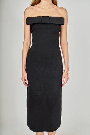 ENDLESS ROSE - Bow Detailed Tube Midi Knit Dress - DRESSES available at Objectrare
