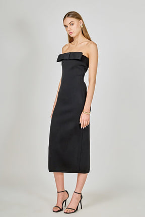 ENDLESS ROSE - Bow Detailed Tube Midi Knit Dress - DRESSES available at Objectrare