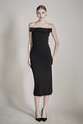 ENDLESS ROSE - Bow Detailed Tube Midi Knit Dress - DRESSES available at Objectrare