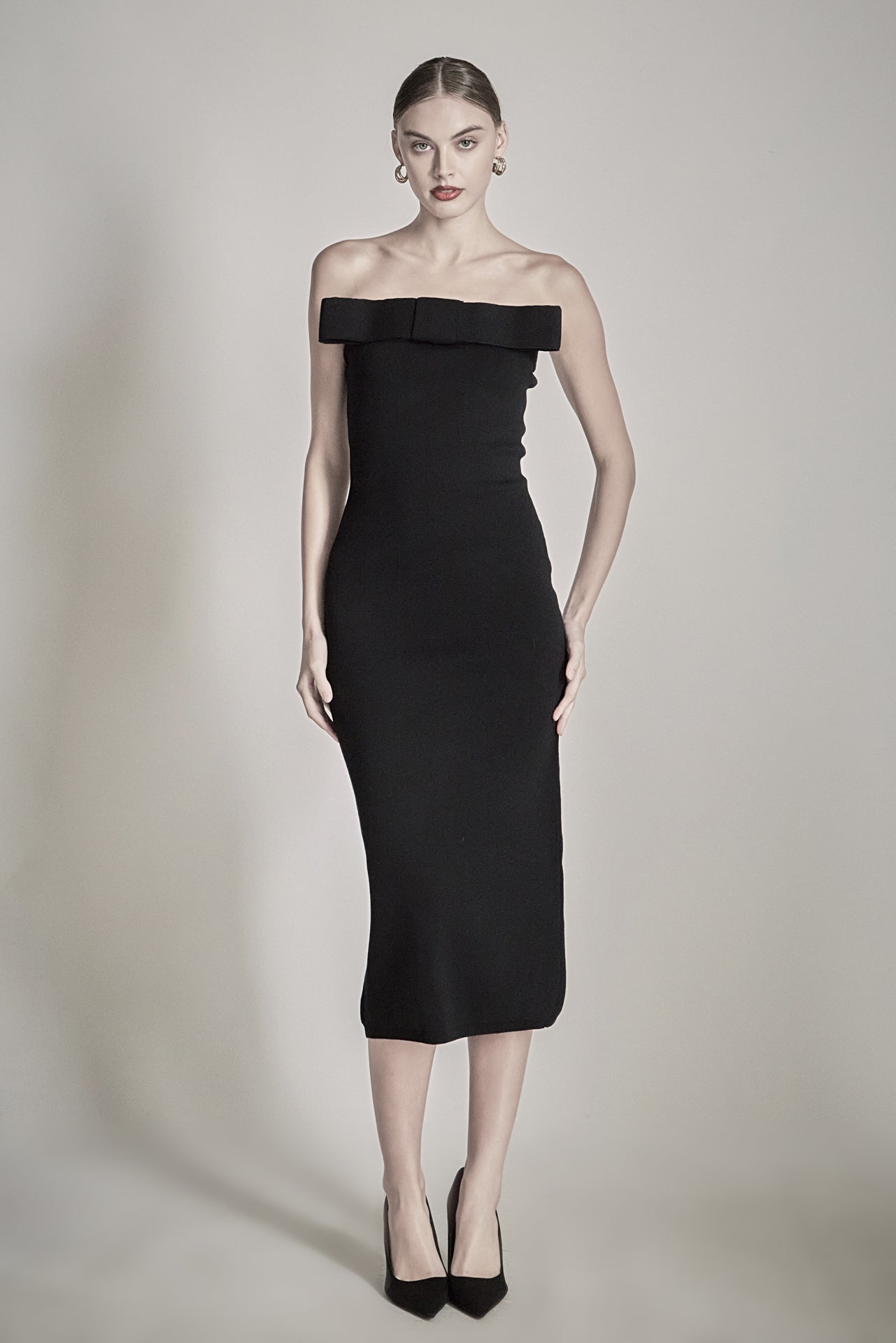 ENDLESS ROSE - Bow Detailed Tube Midi Knit Dress - DRESSES available at Objectrare