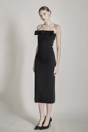 ENDLESS ROSE - Bow Detailed Tube Midi Knit Dress - DRESSES available at Objectrare