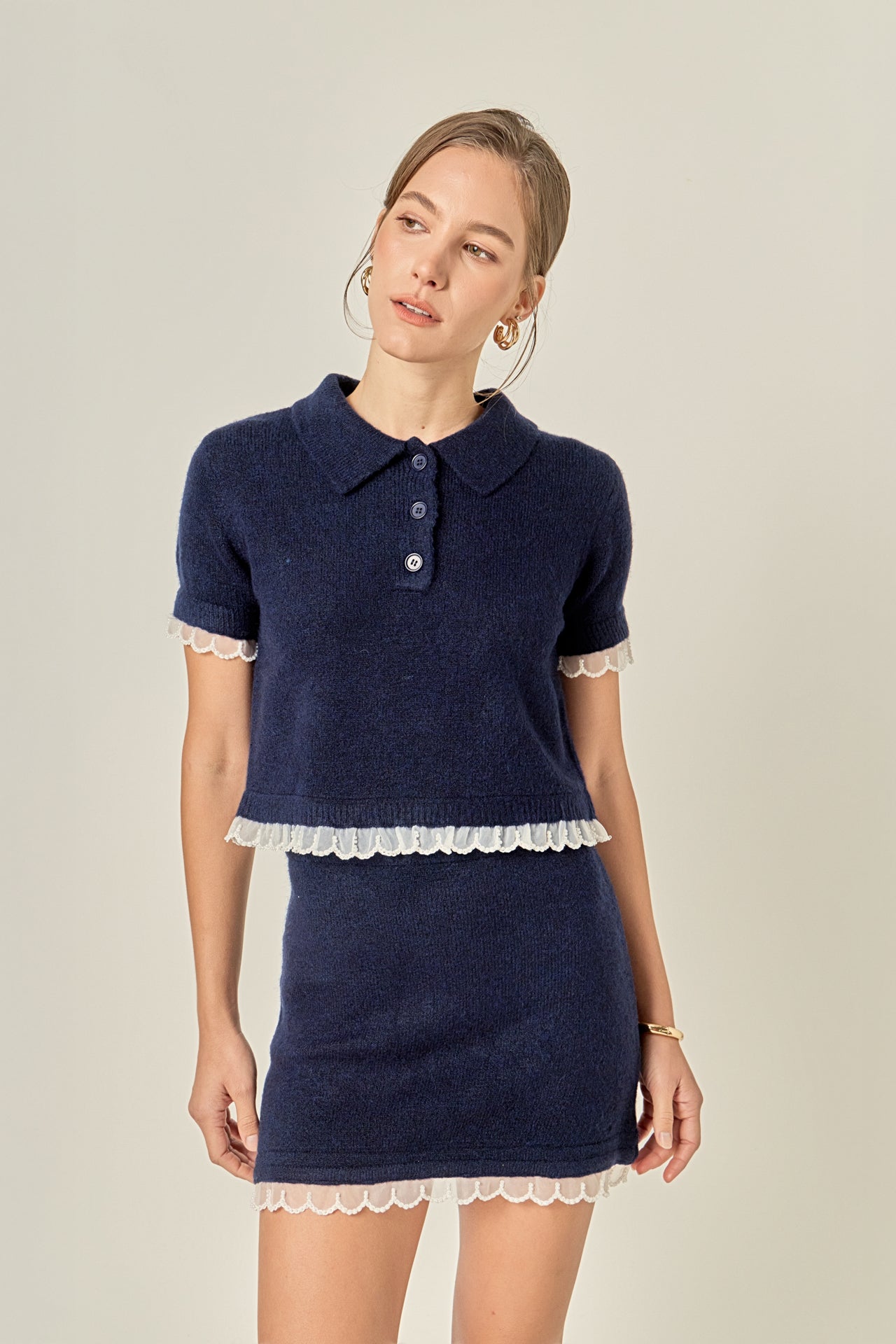 ENGLISH FACTORY - Scallop Detailed Knit Top - TOPS available at Objectrare