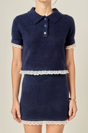 ENGLISH FACTORY - Scallop Detailed Knit Top - TOPS available at Objectrare