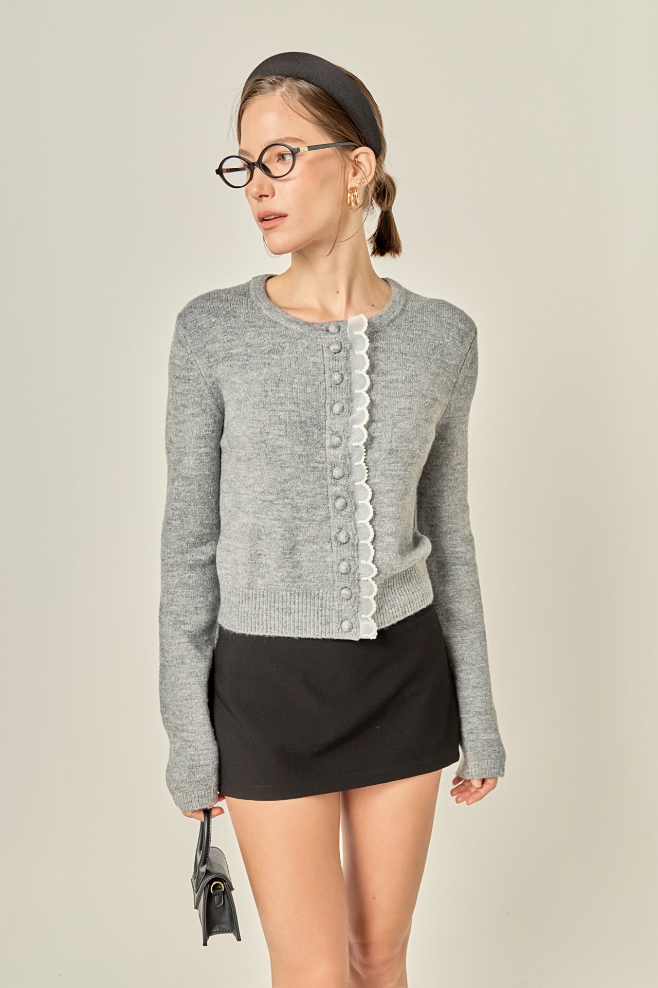 ENGLISH FACTORY - Scallop Pearl Detail Knit Cardigan - SWEATERS & KNITS available at Objectrare