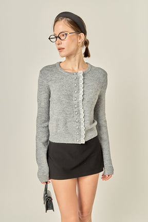 ENGLISH FACTORY - Scallop Pearl Detail Knit Cardigan - SWEATERS & KNITS available at Objectrare