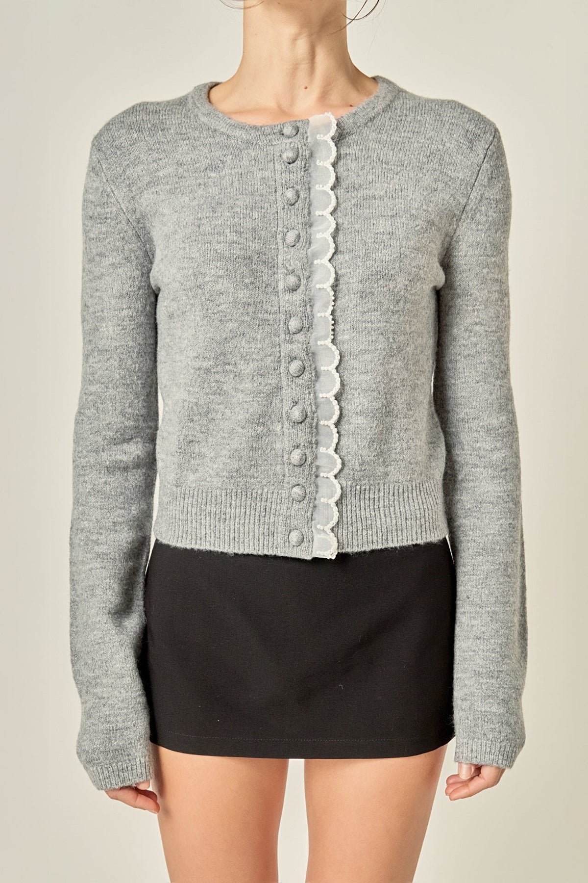 ENGLISH FACTORY - Scallop Pearl Detail Knit Cardigan - SWEATERS & KNITS available at Objectrare