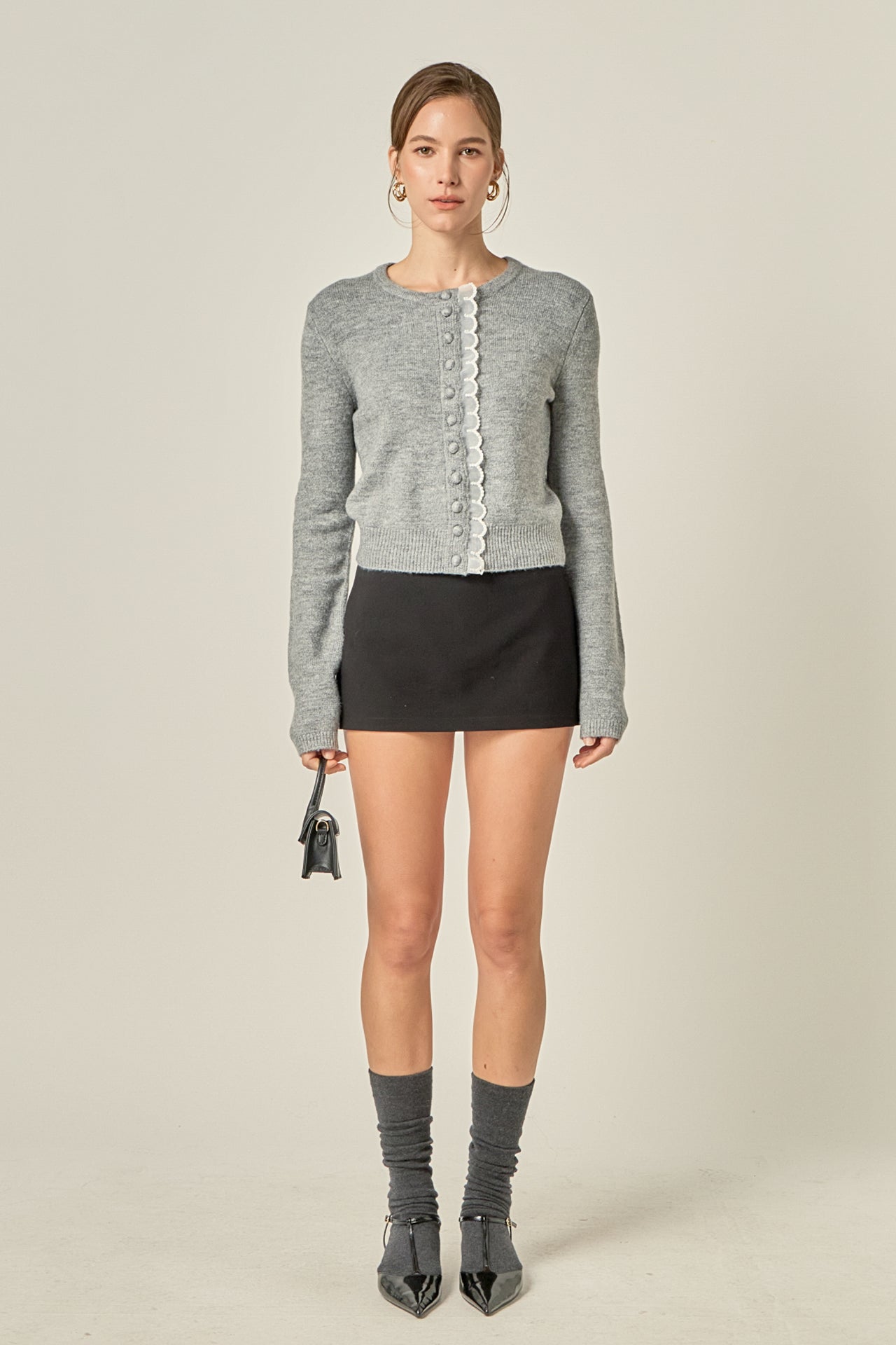 ENGLISH FACTORY - Scallop Pearl Detail Knit Cardigan - SWEATERS & KNITS available at Objectrare