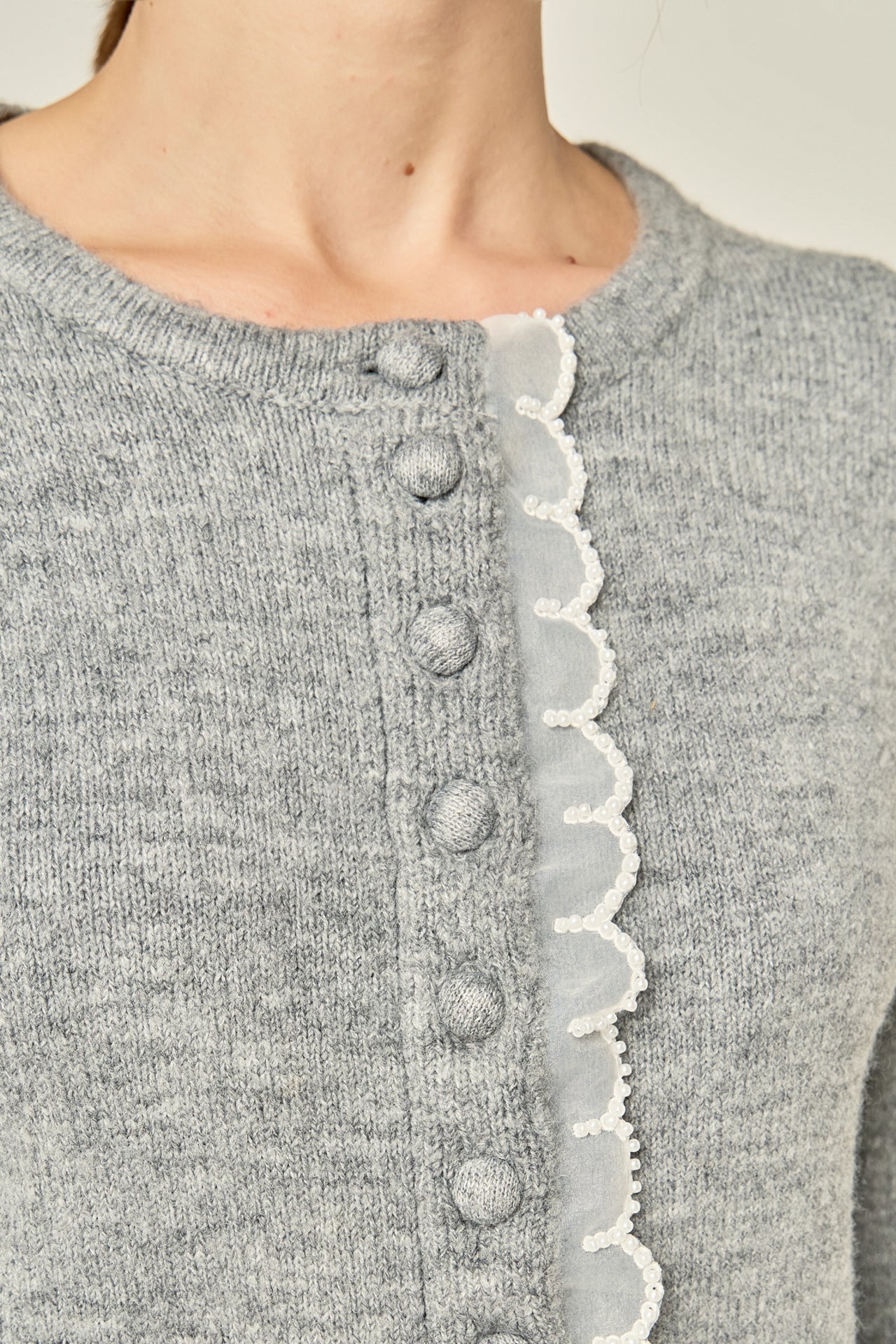 ENGLISH FACTORY - Scallop Pearl Detail Knit Cardigan - SWEATERS & KNITS available at Objectrare