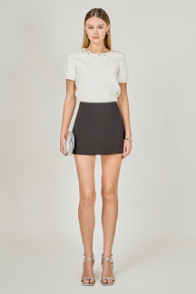 ENDLESS ROSE - Floral Detail Short Sleeve Sweater - SWEATERS & KNITS available at Objectrare
