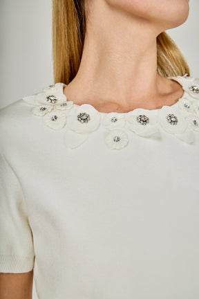 Floral Detail Short Sleeve Sweater