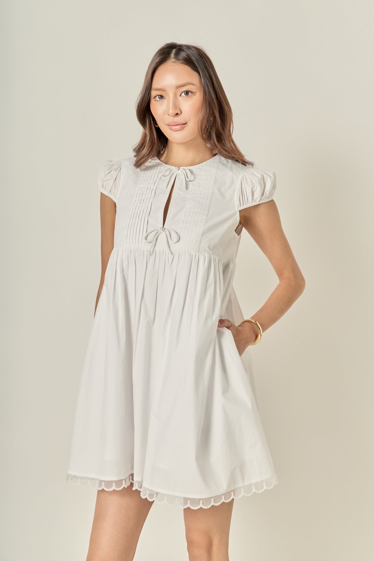 Scallop Trim Babydoll Mini Dress