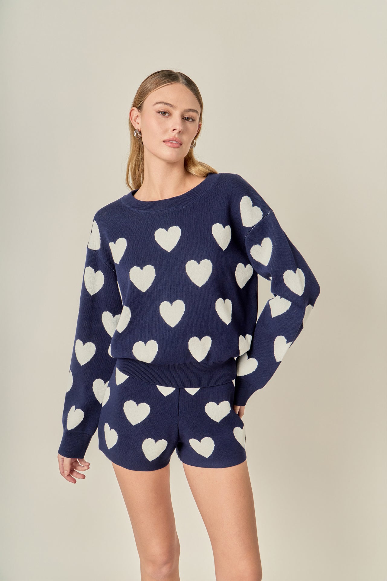 ENGLISH FACTORY - Heart Patterned Crew Neck Sweater - SWEATERS & KNITS available at Objectrare