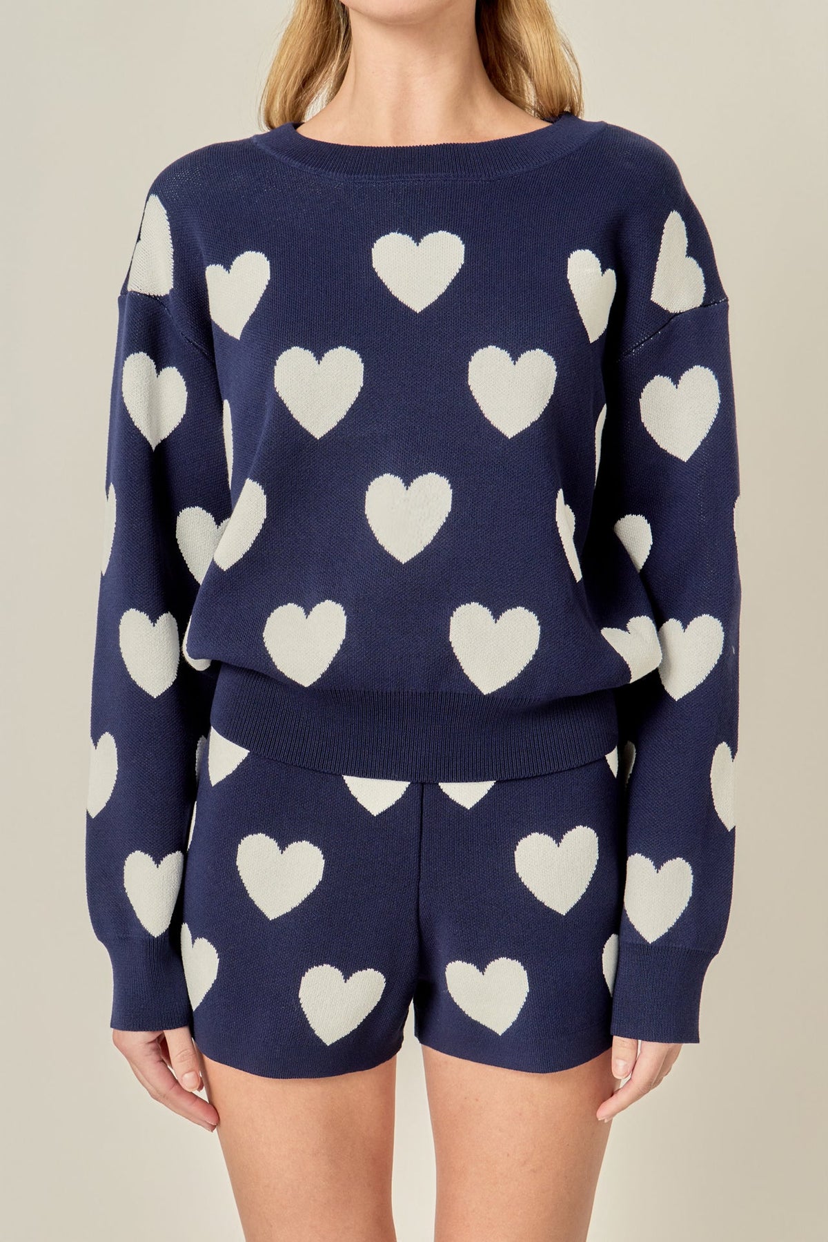 ENGLISH FACTORY - Heart Patterned Crew Neck Sweater - SWEATERS & KNITS available at Objectrare