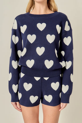 ENGLISH FACTORY - Heart Patterned Crew Neck Sweater - SWEATERS & KNITS available at Objectrare