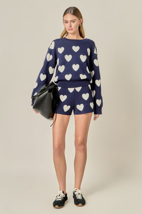 ENGLISH FACTORY - Heart Patterned Knit Shorts - SHORTS available at Objectrare