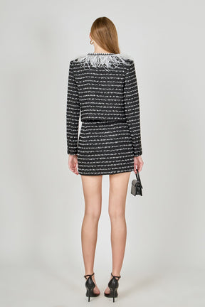ENDLESS ROSE - Feather Detailed Bow Tweed Jacket - JACKETS available at Objectrare