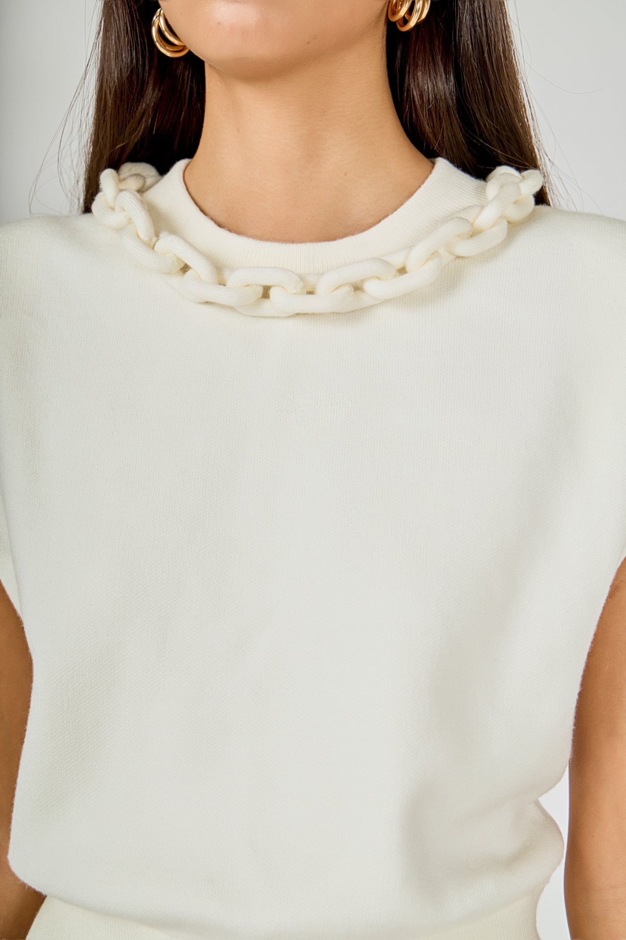ENDLESS ROSE - Gia Knitted Chain Detail Sleeveless Top - TOPS available at Objectrare