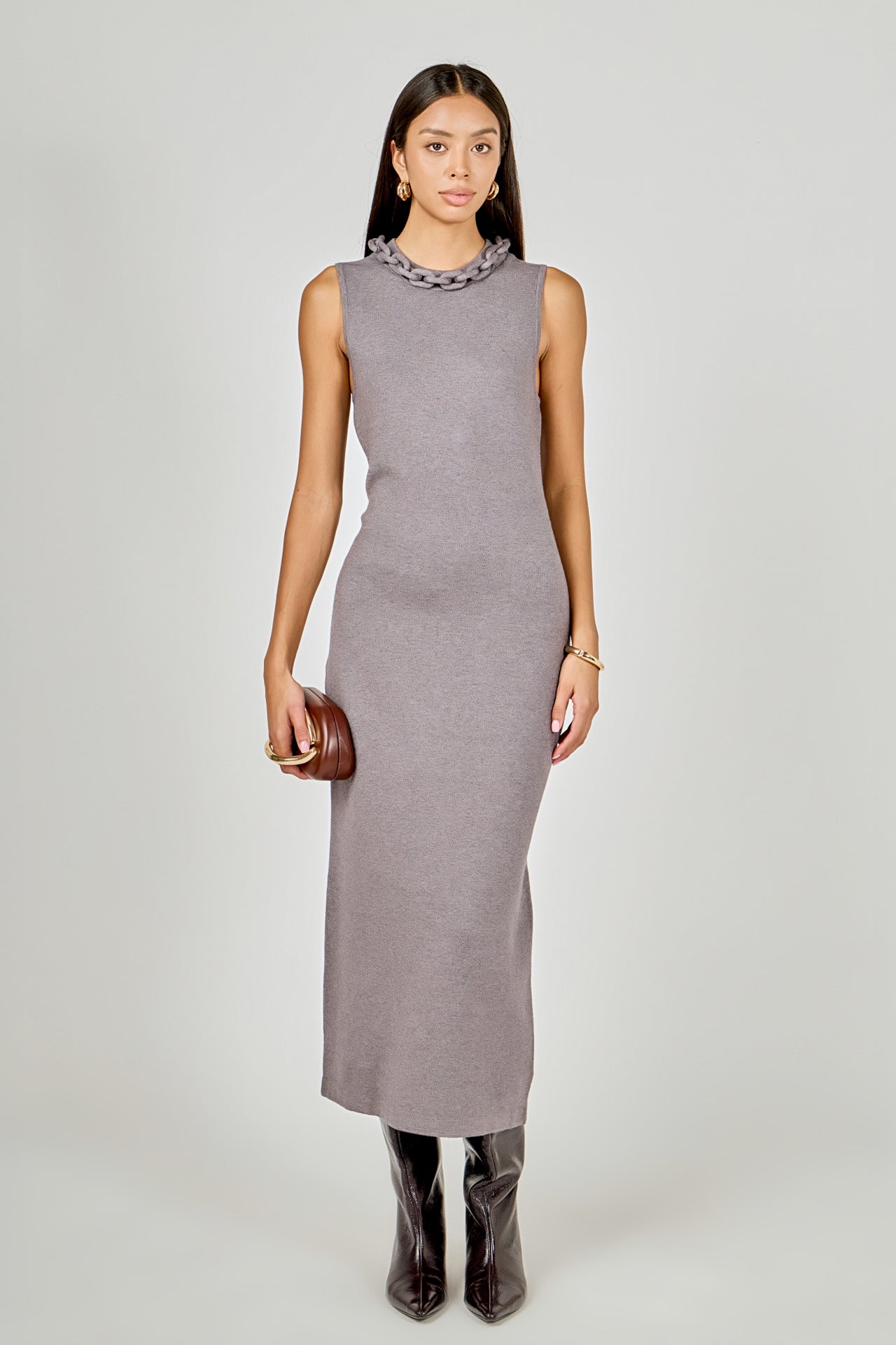 ENDLESS ROSE - Gia Knitted Chain Detail Sleeveless Midi Dress - DRESSES available at Objectrare