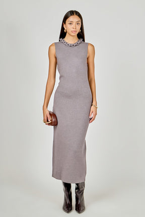ENDLESS ROSE - Gia Knitted Chain Detail Sleeveless Midi Dress - DRESSES available at Objectrare