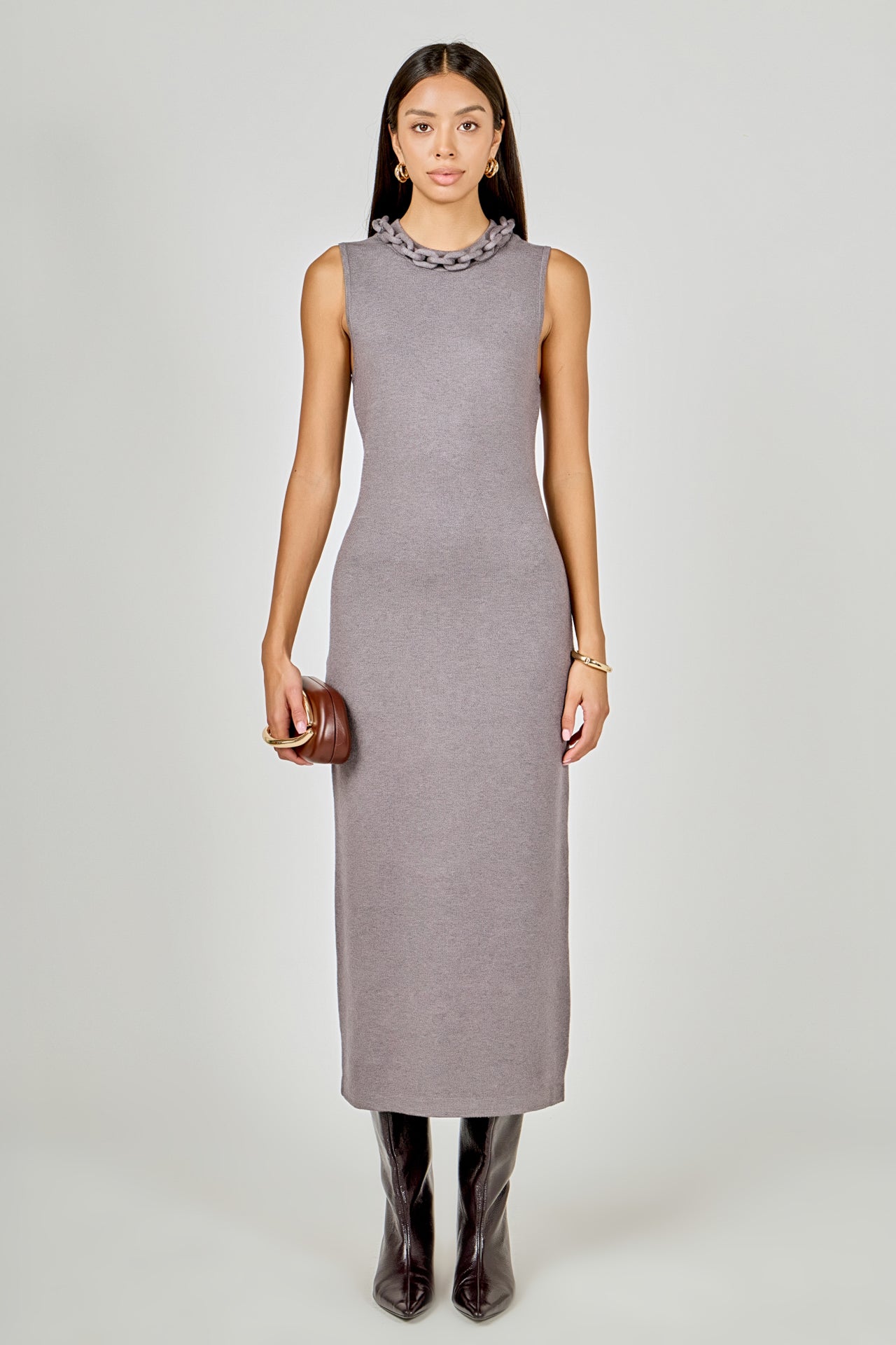 ENDLESS ROSE - Gia Knitted Chain Detail Sleeveless Midi Dress - DRESSES available at Objectrare