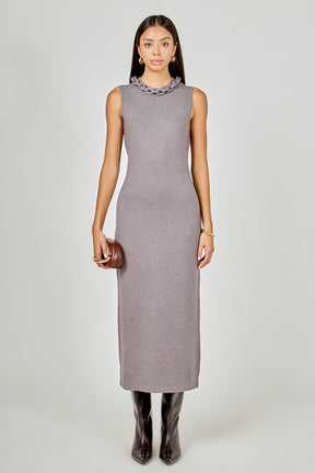 ENDLESS ROSE - Gia Knitted Chain Detail Sleeveless Midi Dress - DRESSES available at Objectrare