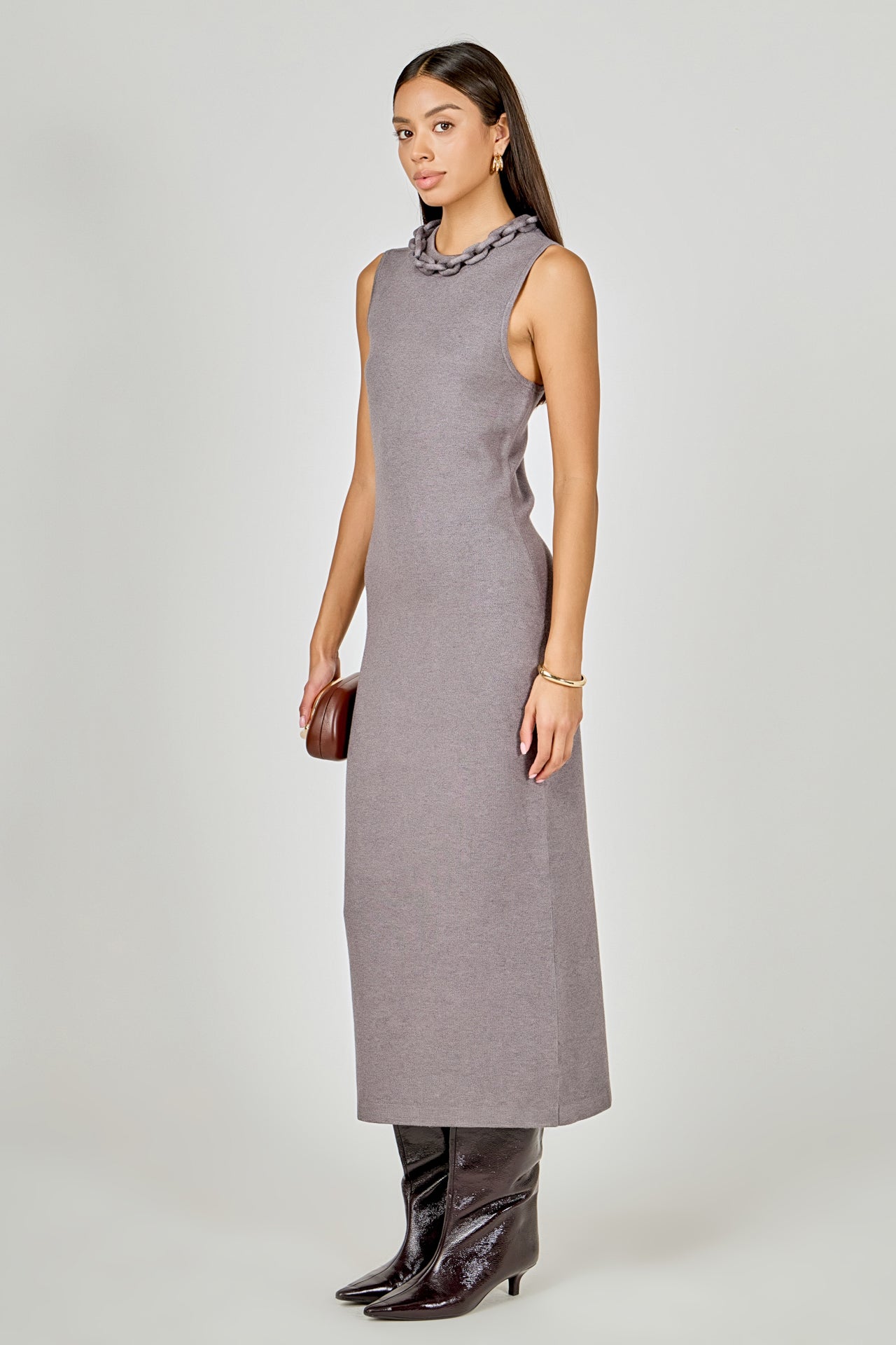 ENDLESS ROSE - Gia Knitted Chain Detail Sleeveless Midi Dress - DRESSES available at Objectrare