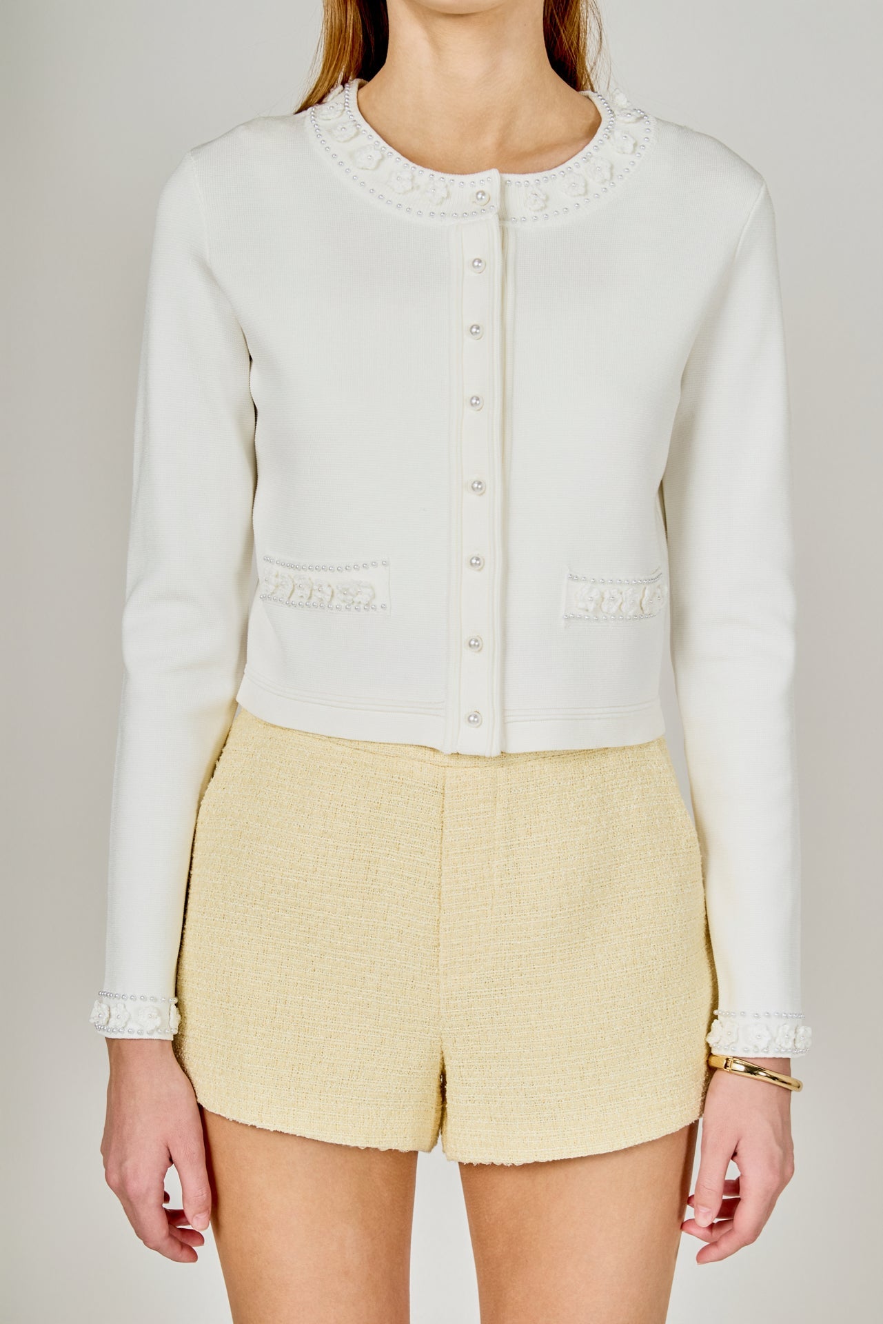 ENDLESS ROSE - Flower and Pearl Trim Knit Cardigan - JACKETS available at Objectrare