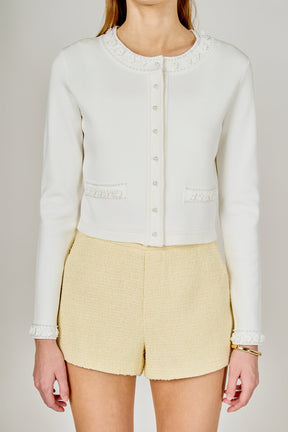 ENDLESS ROSE - Flower and Pearl Trim Knit Cardigan - JACKETS available at Objectrare