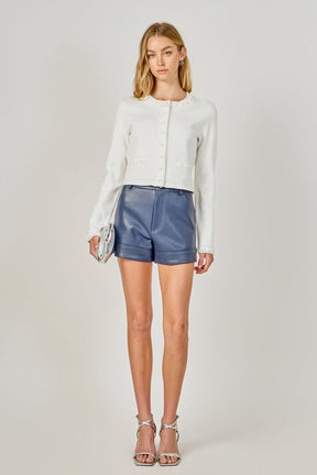 Flower and Pearl Trim Knit Cardigan