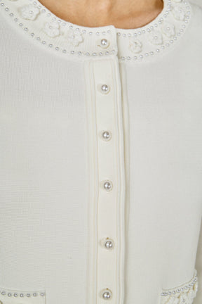 ENDLESS ROSE - Flower and Pearl Trim Knit Cardigan - JACKETS available at Objectrare