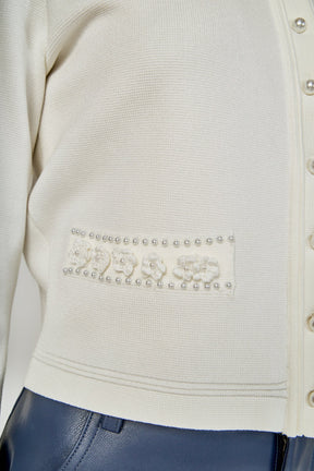 Flower and Pearl Trim Knit Cardigan